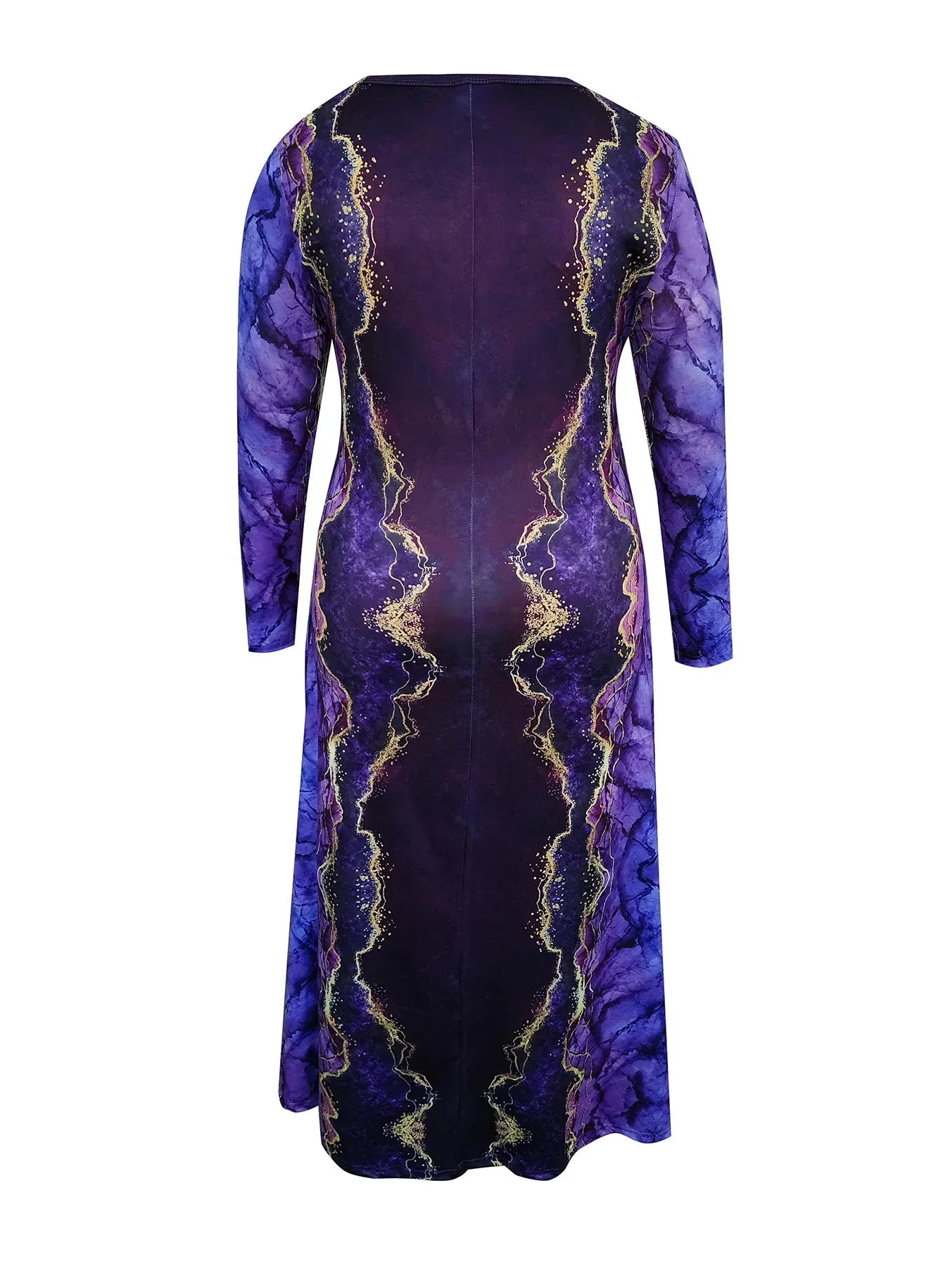 Long Sleeve Purple & Gold Abstract Maxi Dress Bazaare Mart Long Sleeve Maxi Dress