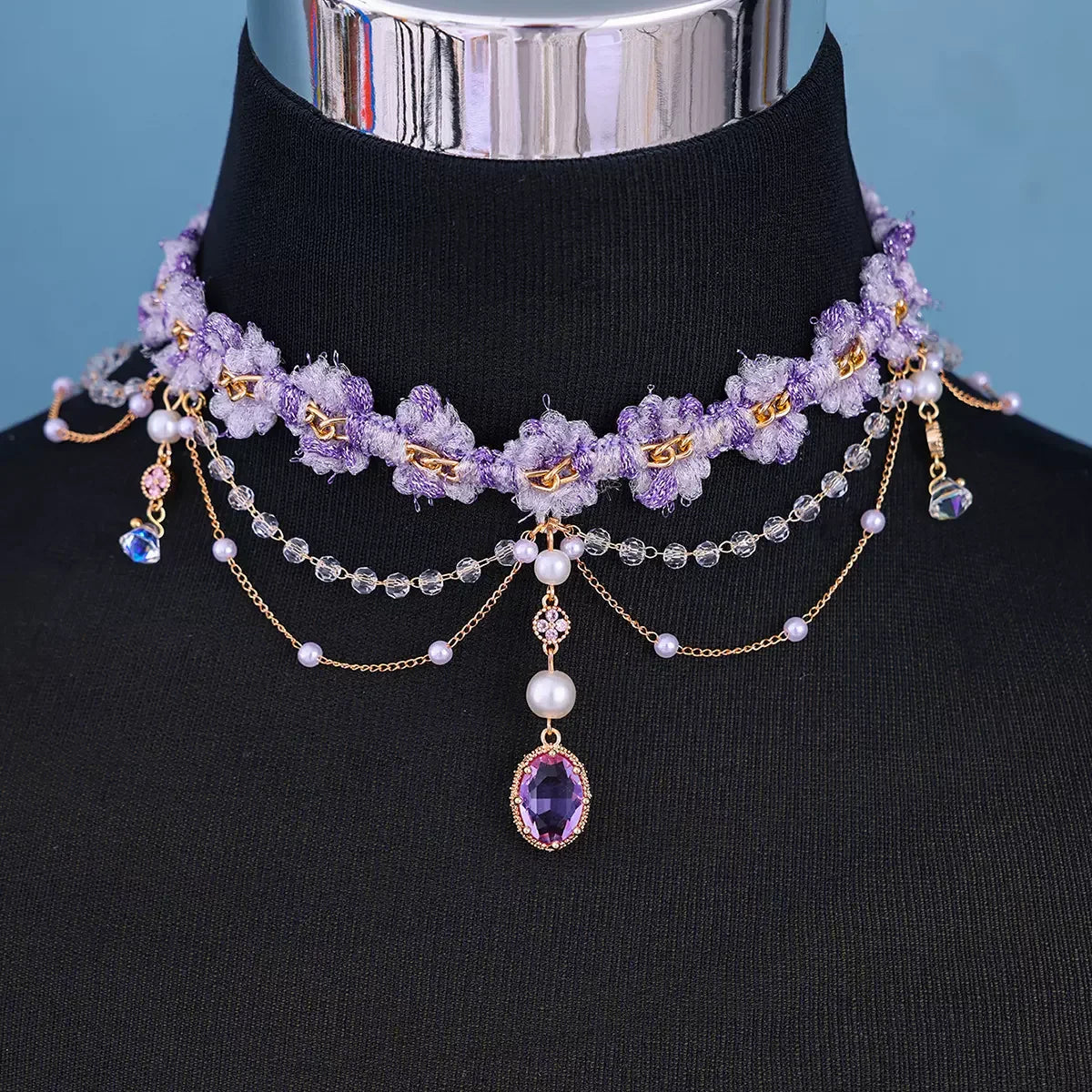 Layered Purple Rococo Tassel Choker and Bracelet Necklace A Bazaare Mart Tassel Choker and Bracelet