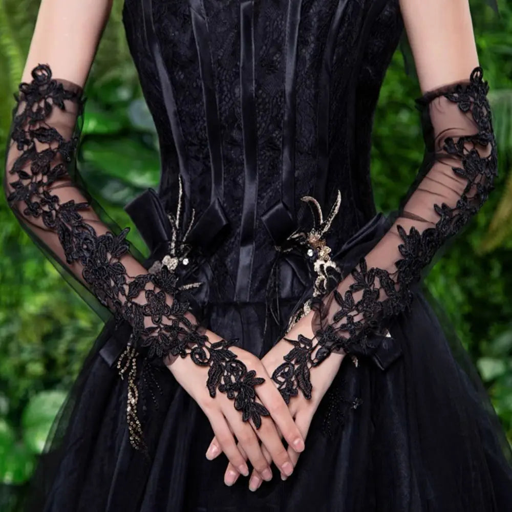 Long Formal Lace Fingerless Brides' Gloves