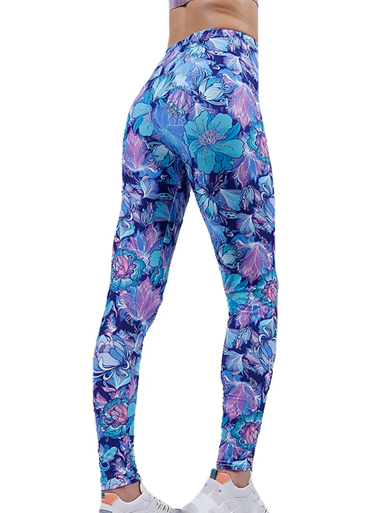 Women's Printed Leggings – Stretch Ankle-Length Fashion Leggings with Unique Pattern Designs PD319Big Petal Blue Bazaare Mart Leggings