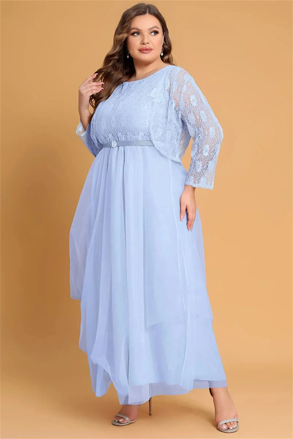 Formal Sequined Chiffon Pleated A-Line Maxi Dress Light Blue Bazaare Mart Formal A-Line Maxi