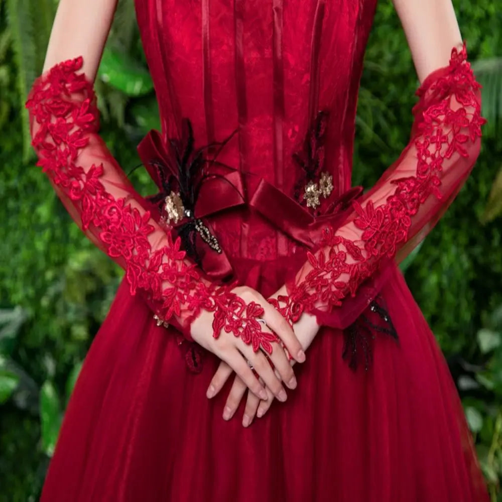 Long Formal Lace Fingerless Brides' Gloves