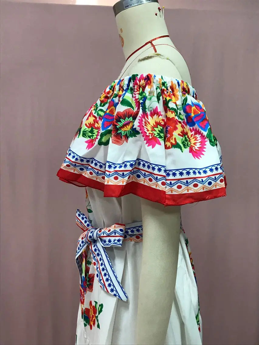Off-shoulder Long Ruffled Peasant Dress