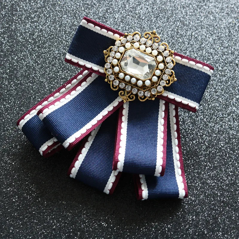 Fashion British Multi-layer Wedding Ribbon and Crystal Bowtie Bazaare Mart Fancy Jeweled Neck Tie