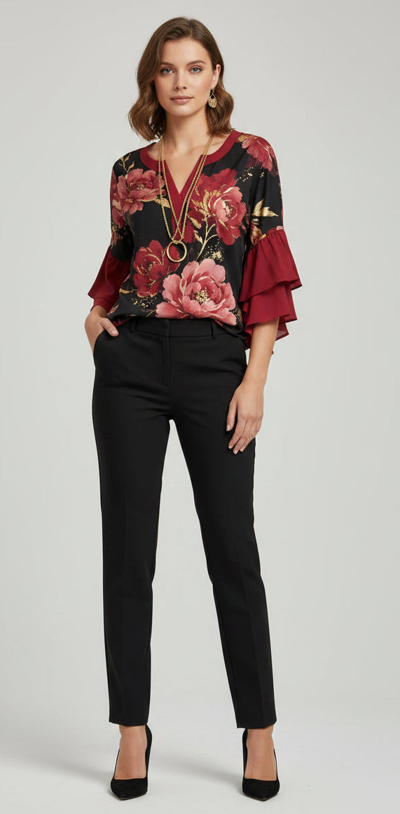 Women's V Neck Ruffle Half Sleeve Lotus Print Blouse, Casual Daily Holiday Tops Mint Green White Spring Summer HCHLD20263017W Bazaare Mart
