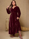 Velvet V-Neck Long-Sleeve Maxi Dress Red Bazaare Mart Long-Sleeve Maxi Dress