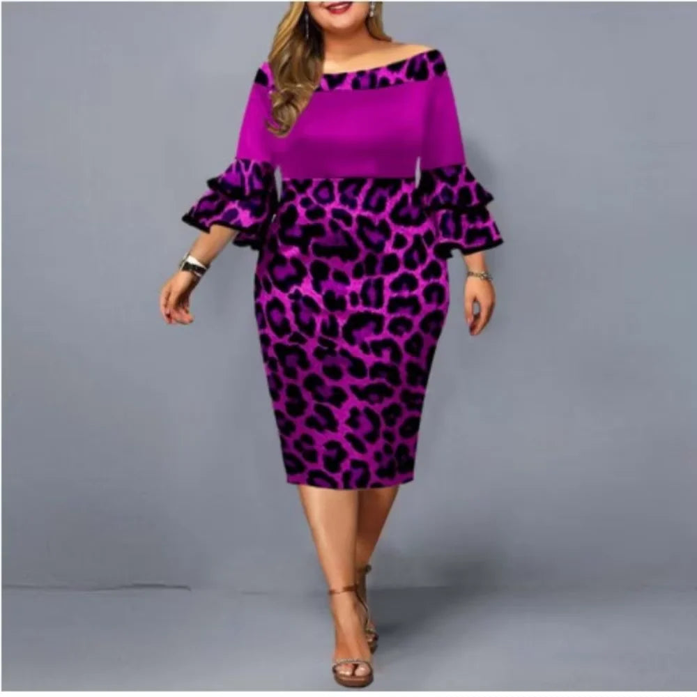 Purple Leopard Plus Size Elegant Party Dress