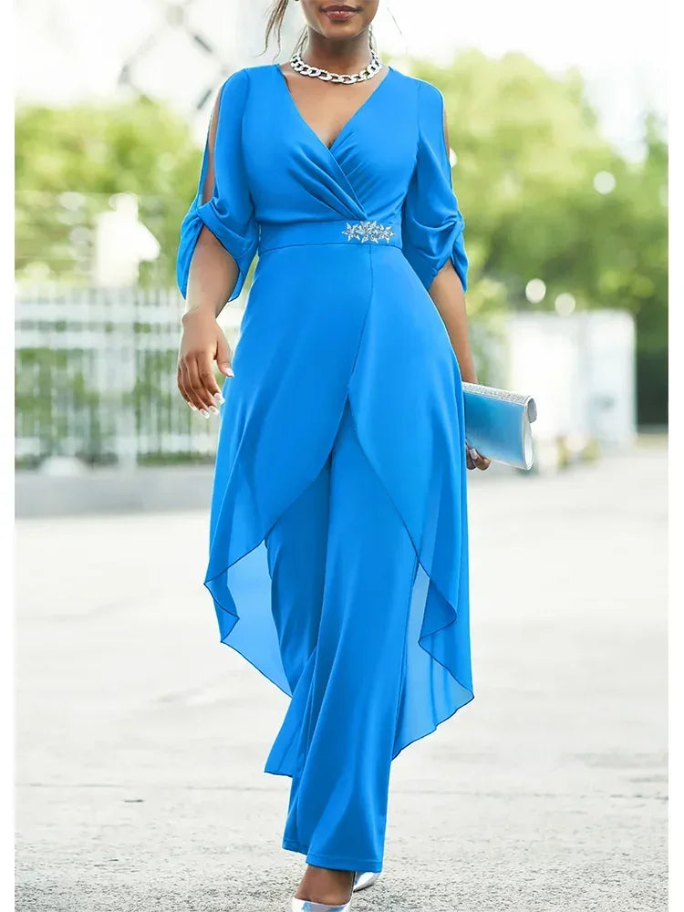 V-neck Chiffon 2-piece Plus Size Jumpsuit