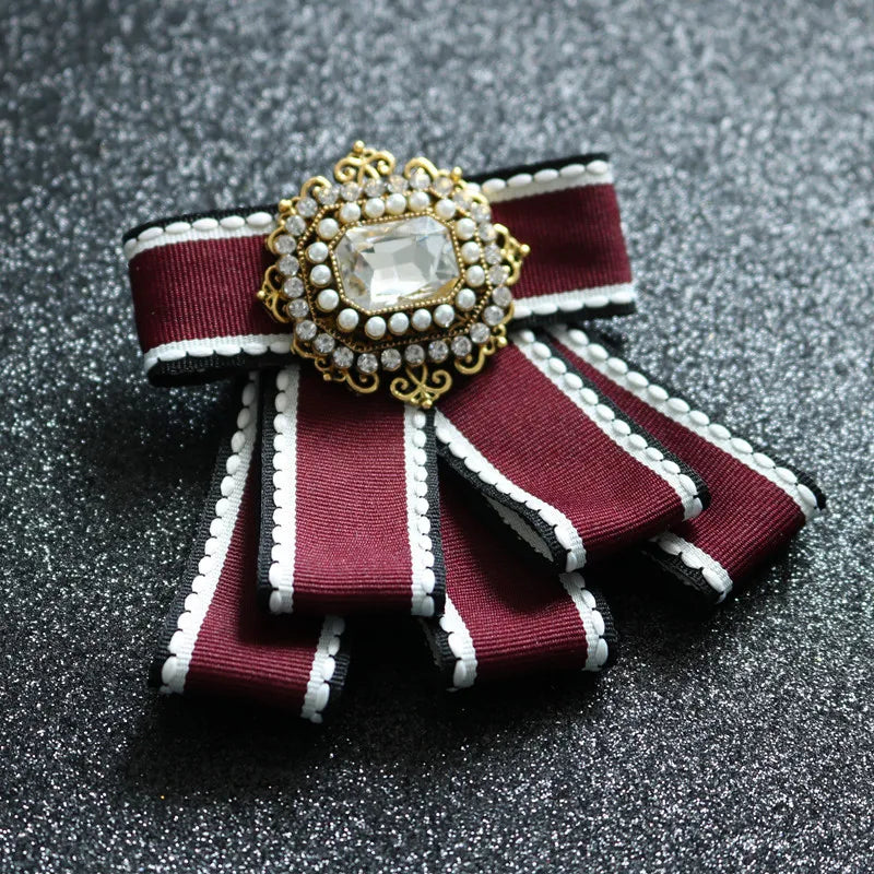 Fashion British Multi-layer Wedding Ribbon and Crystal Bowtie Bazaare Mart Fancy Jeweled Neck Tie