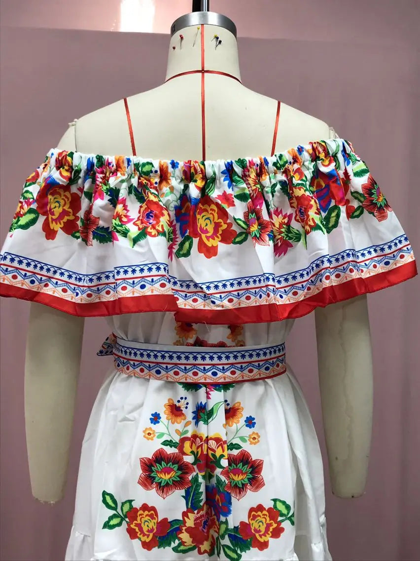 Off-shoulder Long Ruffled Peasant Dress