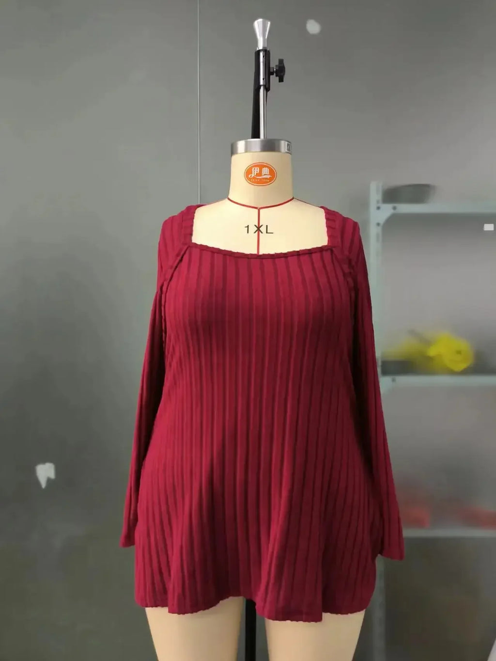 Plus Size New Autumn and Winter 1XL-5XL Women's Fashion Solid Color Sweater Ladies Square Neck Long Sleeved Casual Top Bazaare Mart