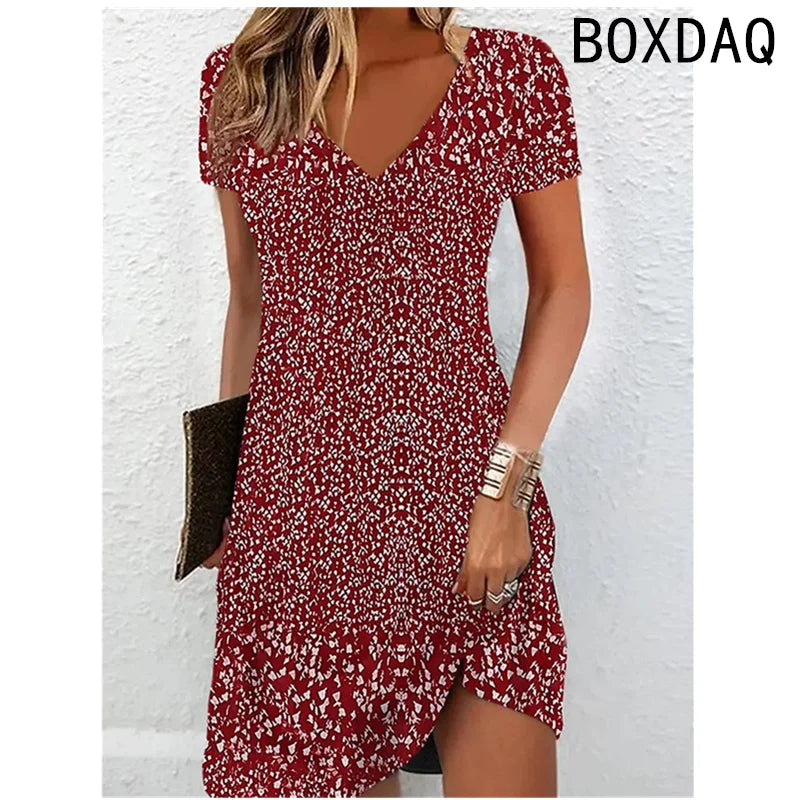 Short Sleeve V-Neck Floral Dress