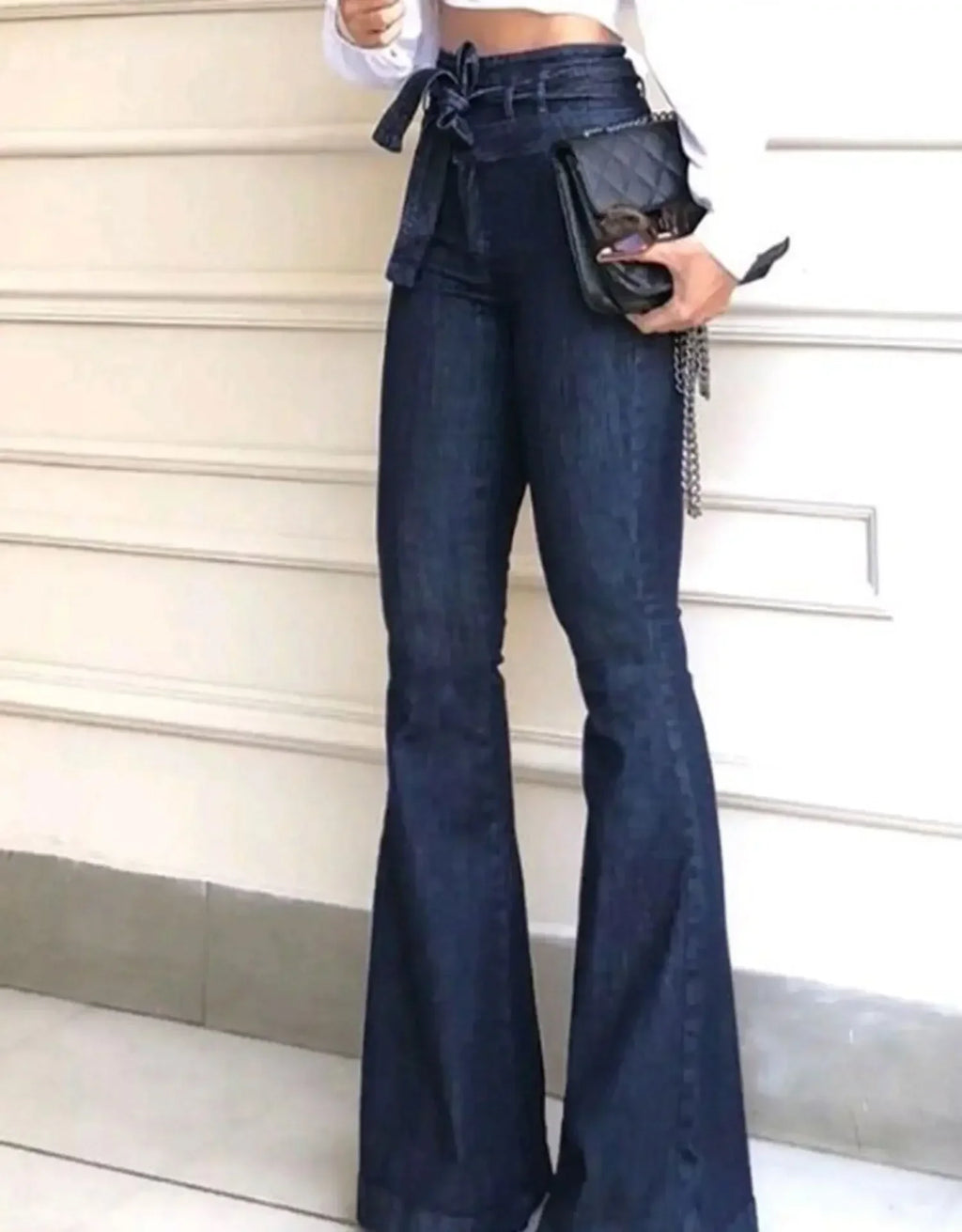 Women's High-Waist Flare Jeans – Slight Stretch Denim Pants with Button Detail and Pockets Bazaare Mart Denim Jeans