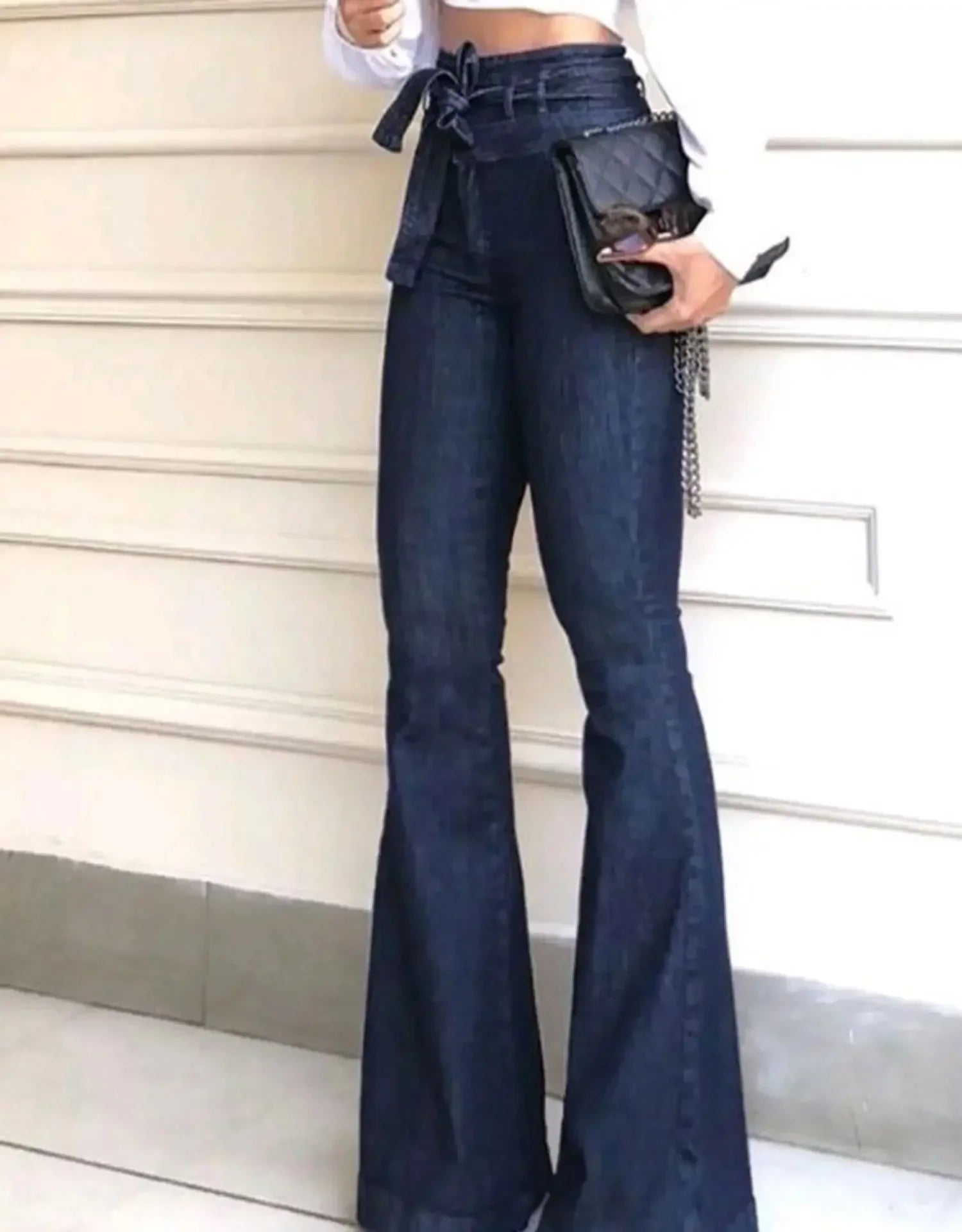 Women's High-Waist Flare Jeans – Slight Stretch Denim Pants with Button Detail and Pockets Bazaare Mart Denim Jeans