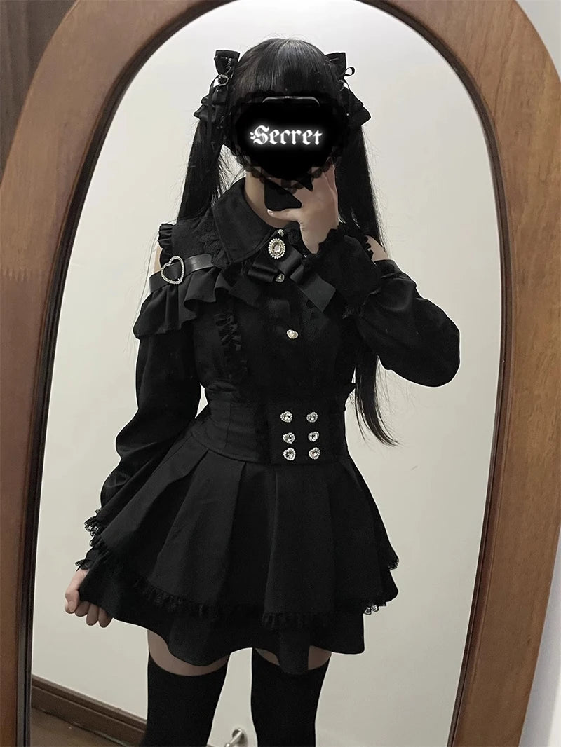 Jirai kei Shirt JK Skirt Japanese Style Lolita Y2K Sweet School Uniform Blouse Top Dress Darkness Outfit Women Girls Theme Party Bazaare Mart