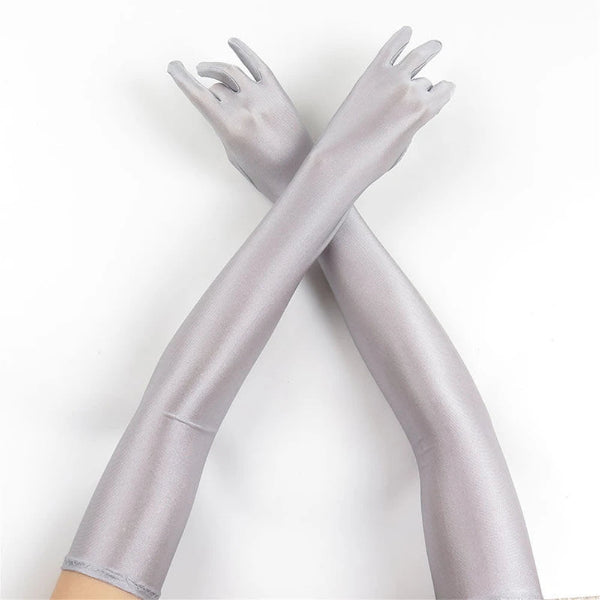 1pcs Women's White Spandex Gloves Stretch 52cm Elbow Long Sun Block Uv Protection Wedding Cosplay Costume Evening Opera Glove Bazaare Mart