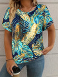 Women's Abstract Animal Print V-Neck T-Shirt | Casual Short Sleeve Summer Tee VAZXD20251711J Bazaare Mart Printed V-Neck Top