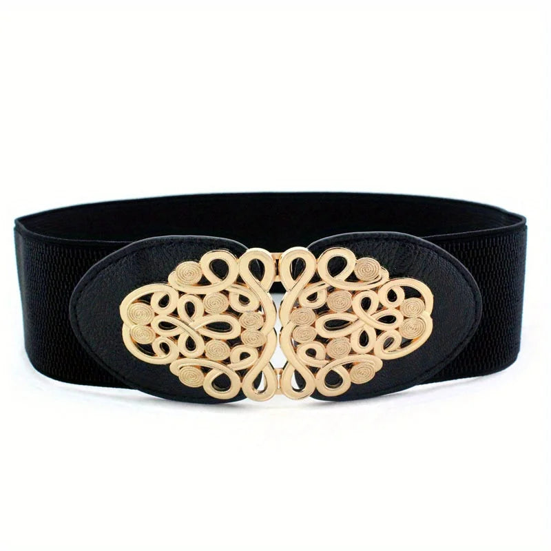 Vintage Buckle Wide Elastic Black Belt EL34 Bazaare Mart Wide Belt