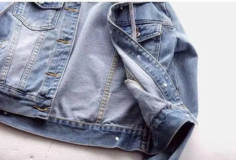Women's Hooded Denim Jacket – Fleece-Lined Cropped Jean Jacket