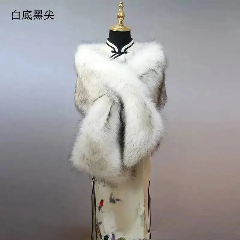 Faux Fur Stole White Black tip Bazaare Mart Faux Fur Stole