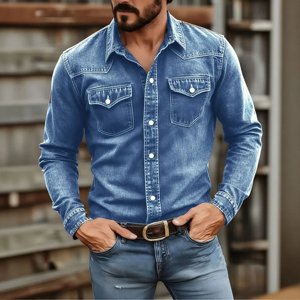 Men's Vintage Washed Denim Button Up Shirt