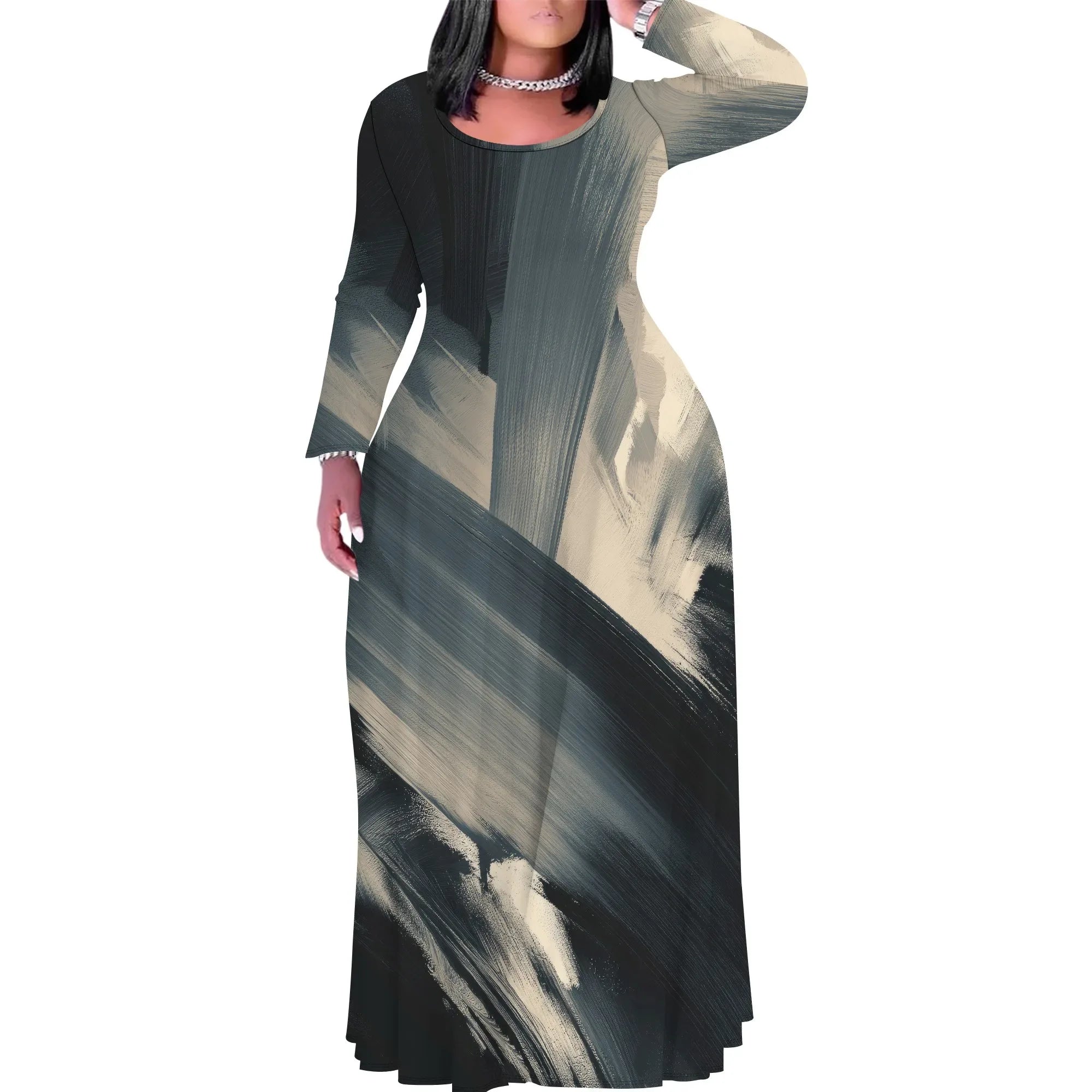 Tie Dye Print Scoop Neck Long Sleeve Maxi Dress Pattern-5 CHINA Bazaare Mart Tie Dye Print Scoop Neck Long Sleeve Maxi Dress