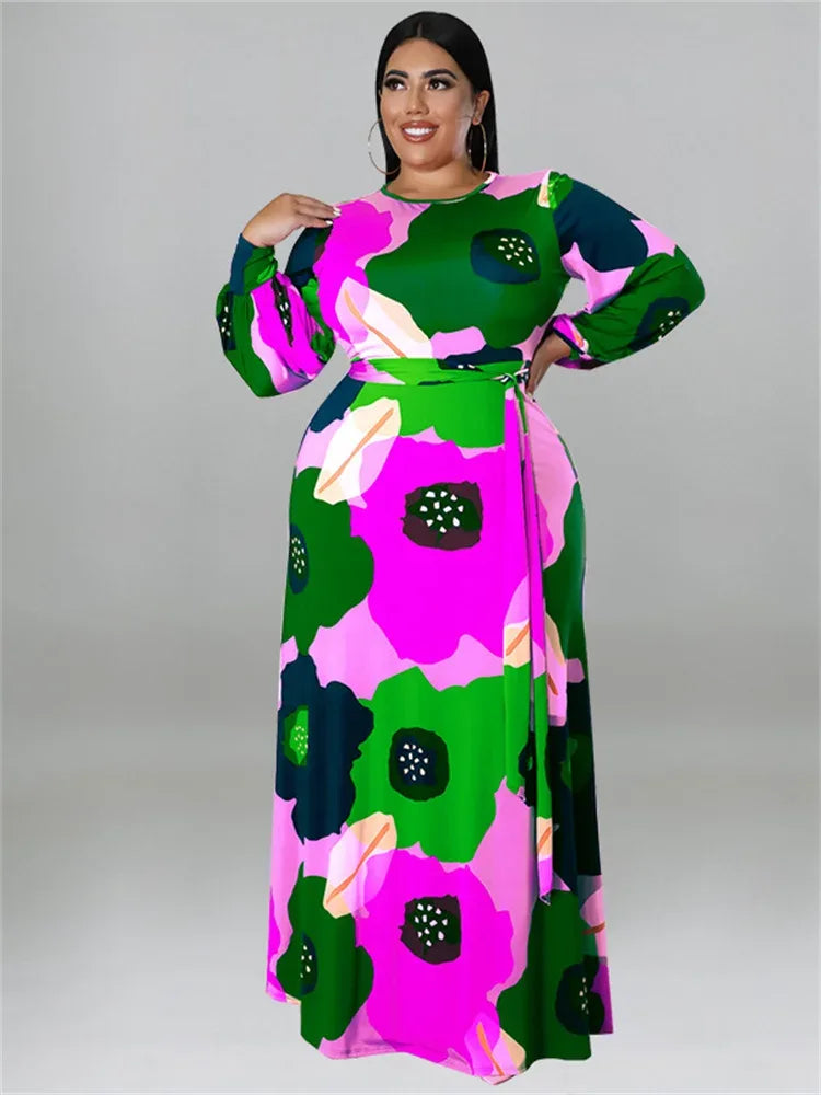 Colorful Long Sleeve Large Print Flower Maxi Dress Bazaare Mart Colorful Long Sleeve Large Print Flower Maxi Dress