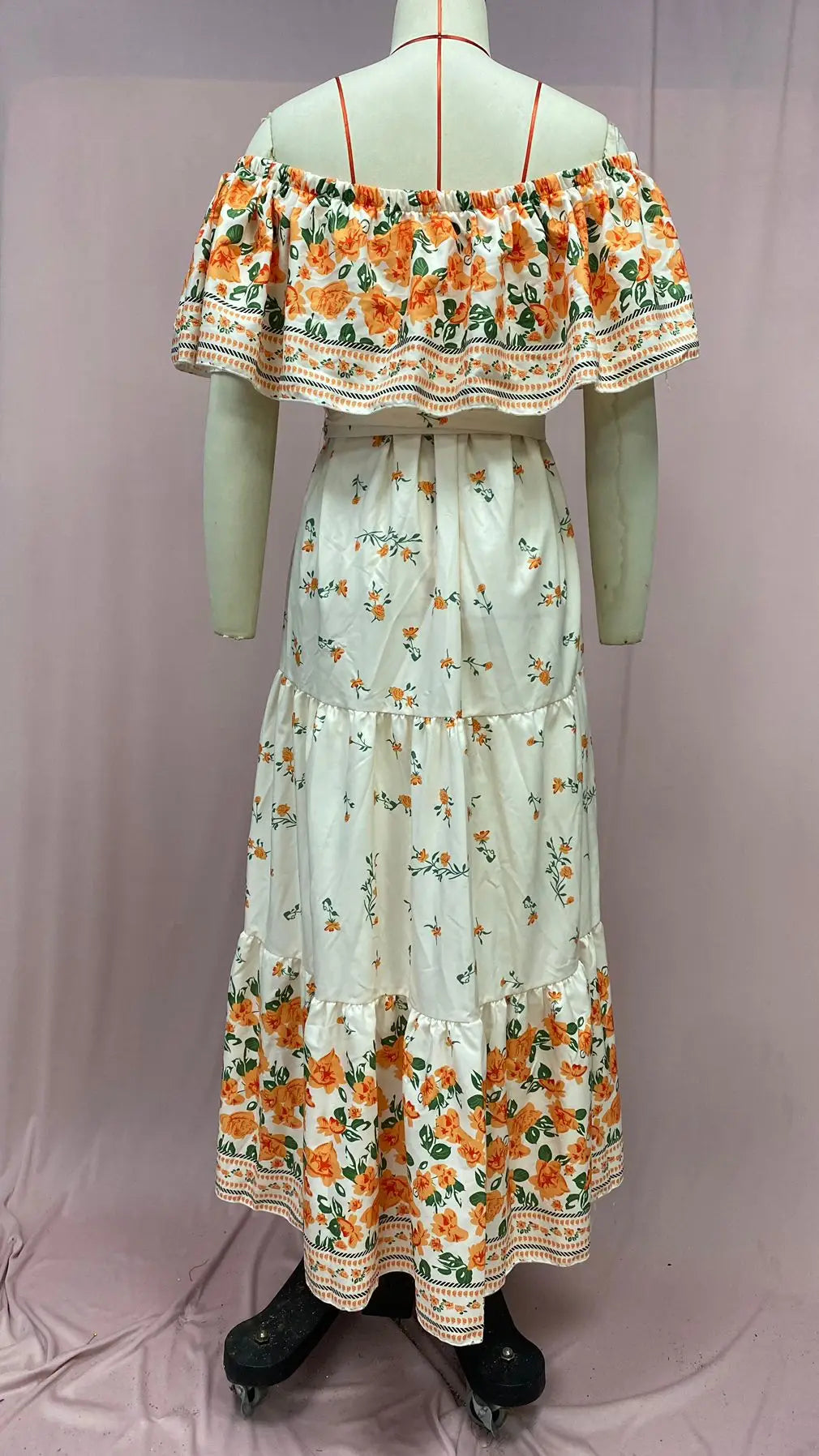 Off-shoulder Long Ruffled Peasant Dress