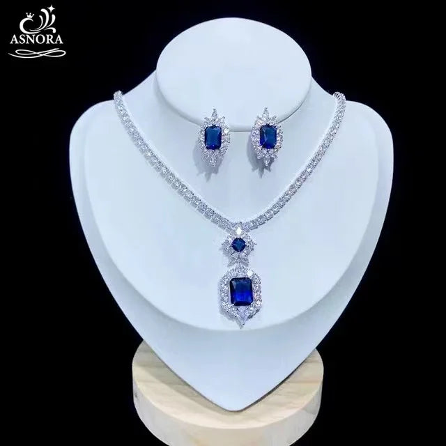 CZ Jewelry Set Blue clear Bazaare Mart Statement Jewelry Set