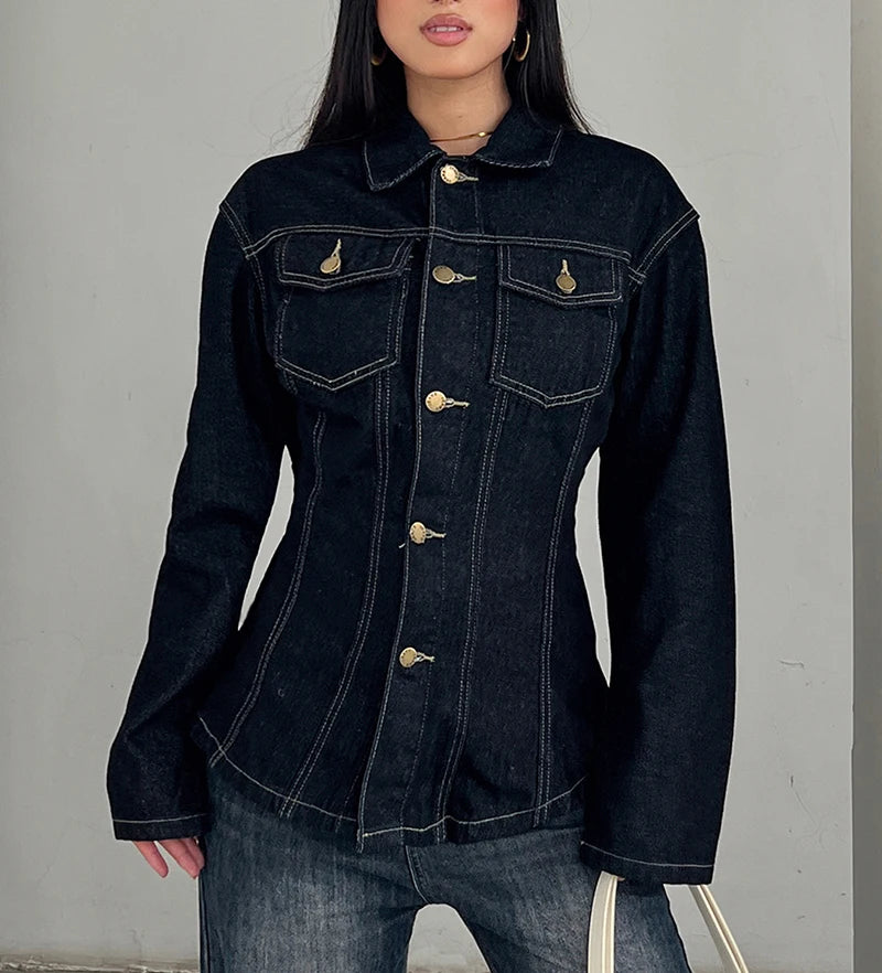 Vintage Midnight Blue Denim Button-Up Shacket