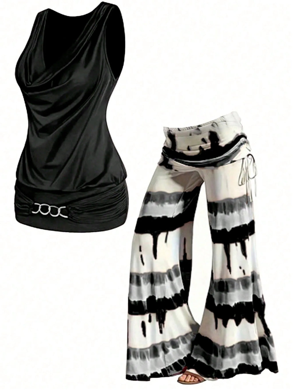Plus Size Tie-Dye Sleeveless Top & Wide-Leg Pants 2-Piece Set – Casual Resort Outfit Bazaare Mart Sleeveless Pants Outfit