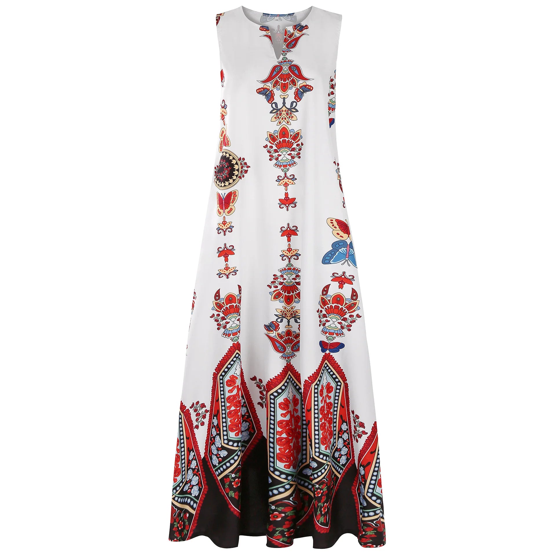Women's Retro Boho Maxi Dress – Sleeveless V-Neck Summer Beach Dress with Pockets Bazaare Mart Maxi Sundress