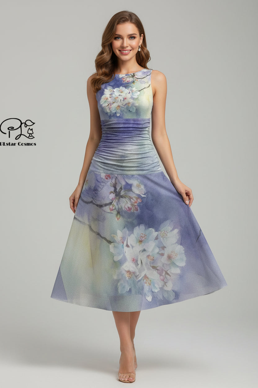 Women's 3D Print Sleeveless Fit & Flare Dress – Nature Pattern Dress Bazaare Mart Sleeveless Dress
