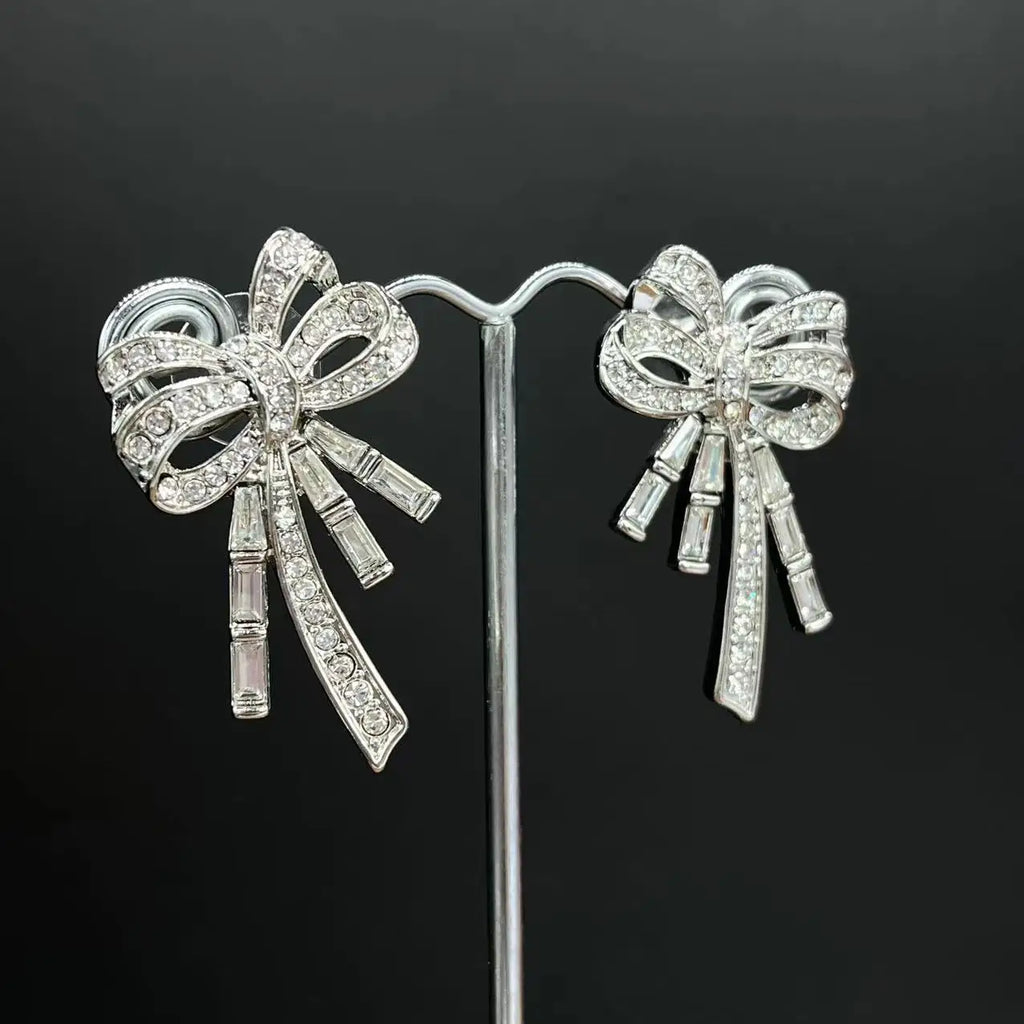 Vintage Bow Earrings and Pearl Necklace Bazaare Mart Vintage Bow Earrings and Pearl Necklace