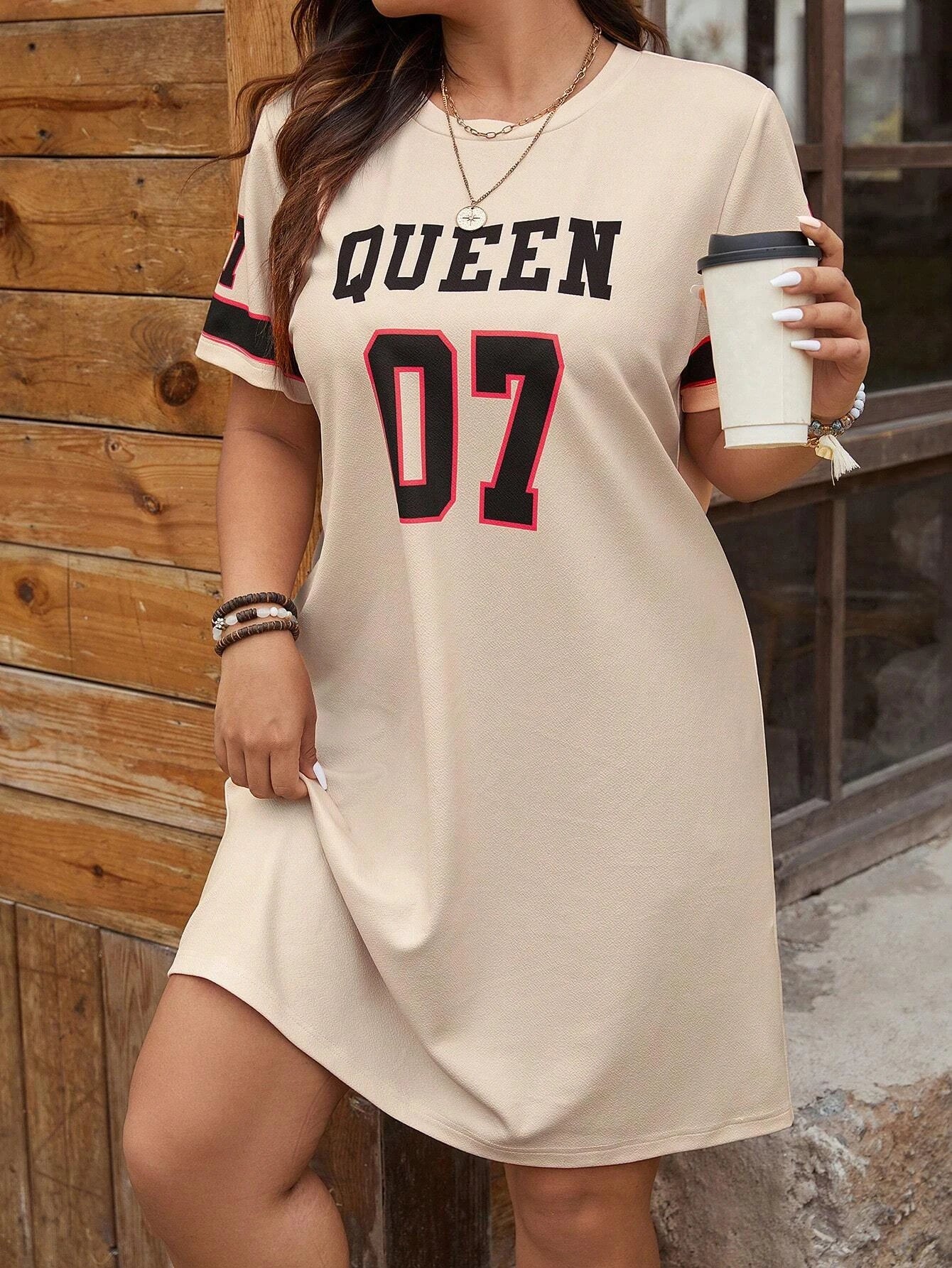 Plus Size Queen 07 Graphic Jersey Dress – Women's Casual Sports-Inspired Oversized T-Shirt Dress SYF112901 Bazaare Mart Night Shirt