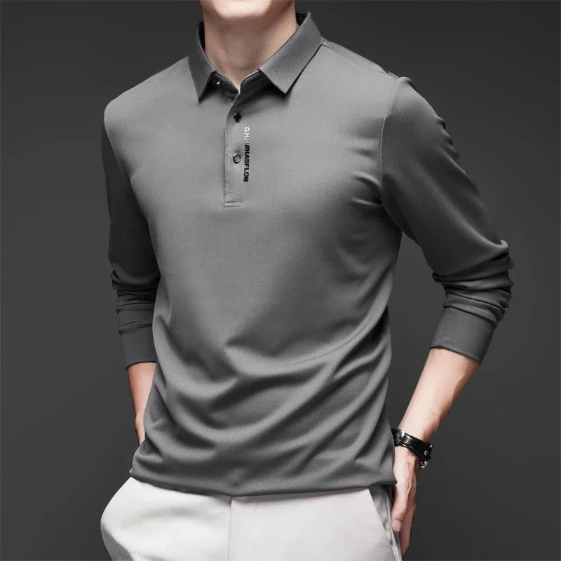 Men's Business Casual Long Sleeve Polo Shirt