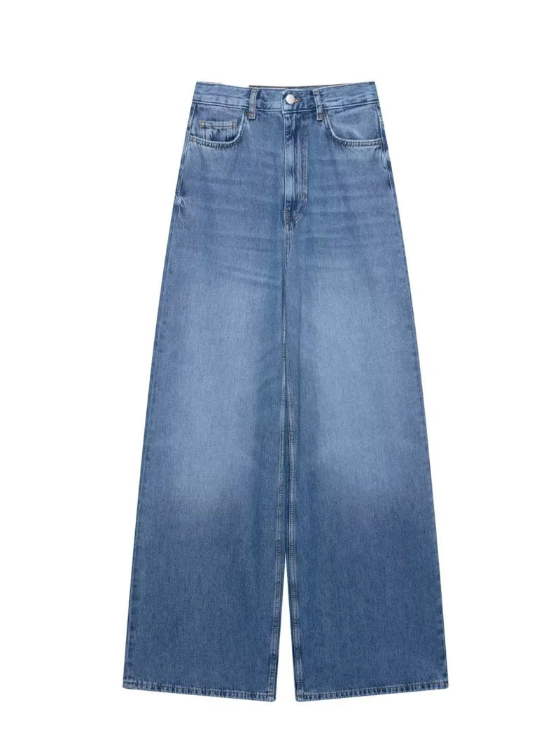 Denim Puff Sleeve Shirt & Wide Leg Jeans