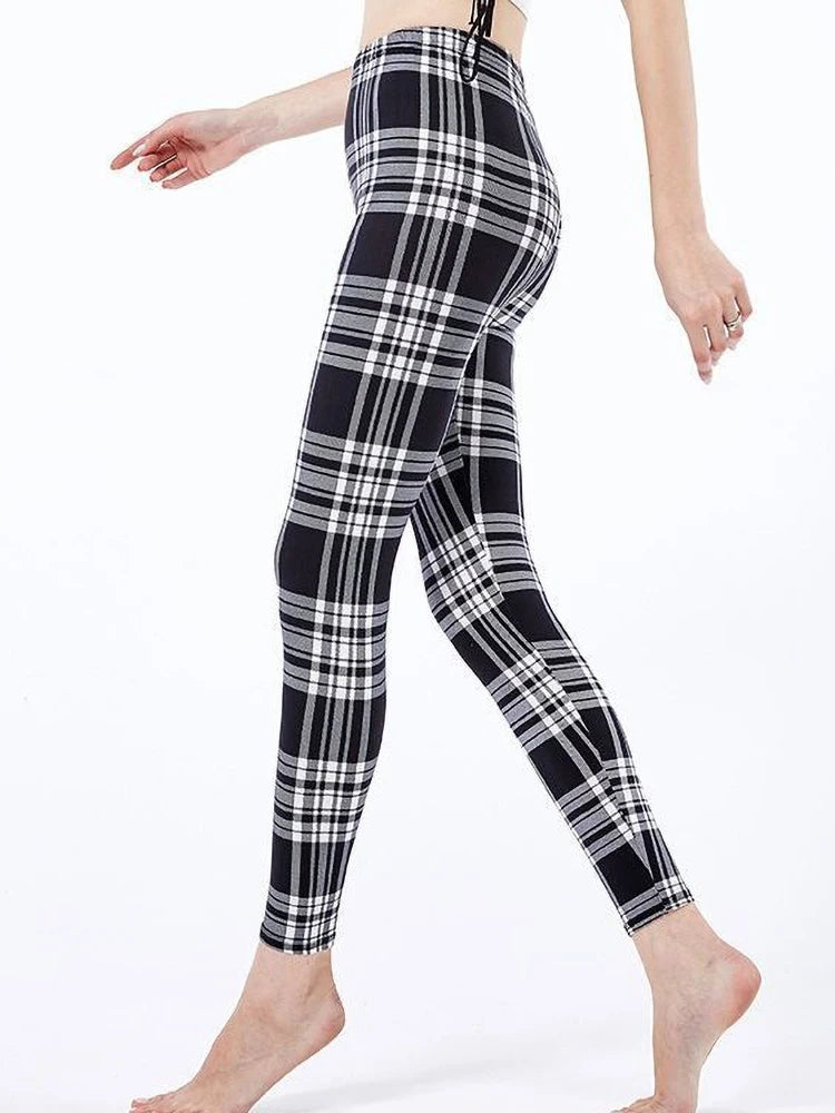 Women's Printed Leggings – Stretch Ankle-Length Fashion Leggings with Unique Pattern Designs Blackwhite grid Bazaare Mart Leggings