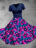 3D printed floral loveself series small fresh printed V-neck short-sleeved dress A-line long skirt casual and fashionable s-15 12 Bazaare Mart