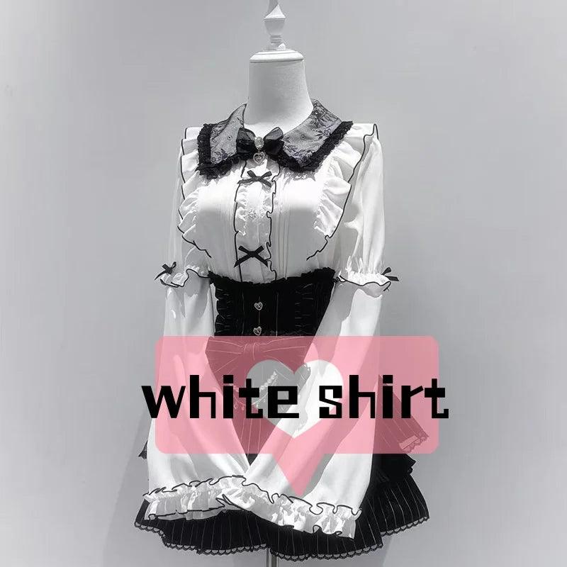 Women's Kawaii Lolita Blouse – Japanese-Inspired Peter Pan Collar Shirt with Lace & Bow Details shirt 45 Bazaare Mart Blouse