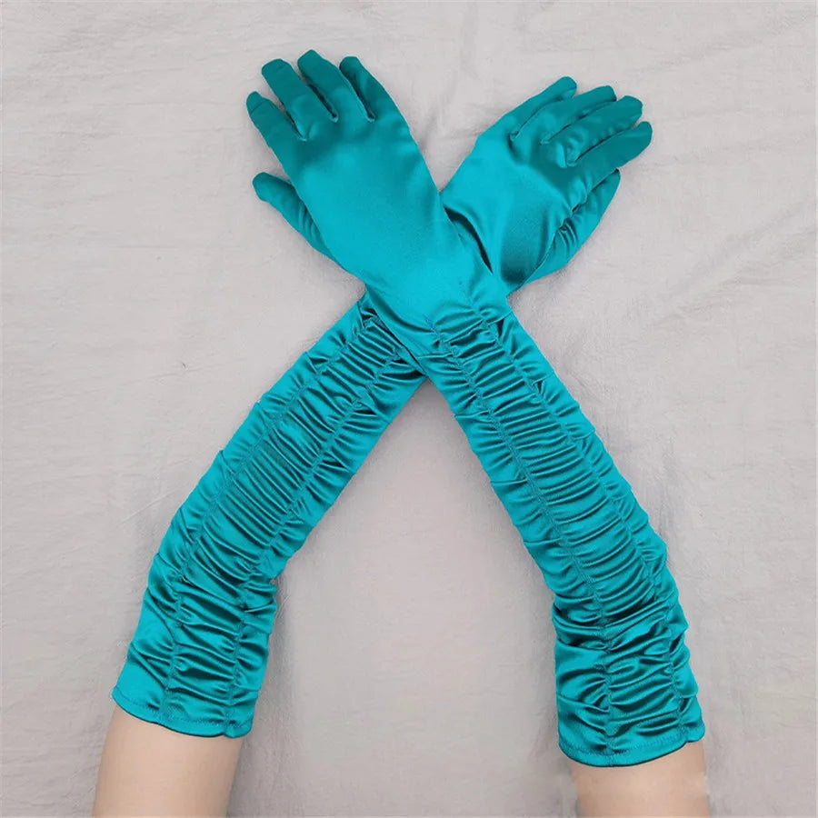 Satin Pleated Opera Gloves green Bazaare Mart Satin Opera Gloves