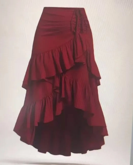 Sinched Ruffled Tiered Layered Skirt Burgundy Bazaare Mart Wrap Sinched Ruffled Skirt