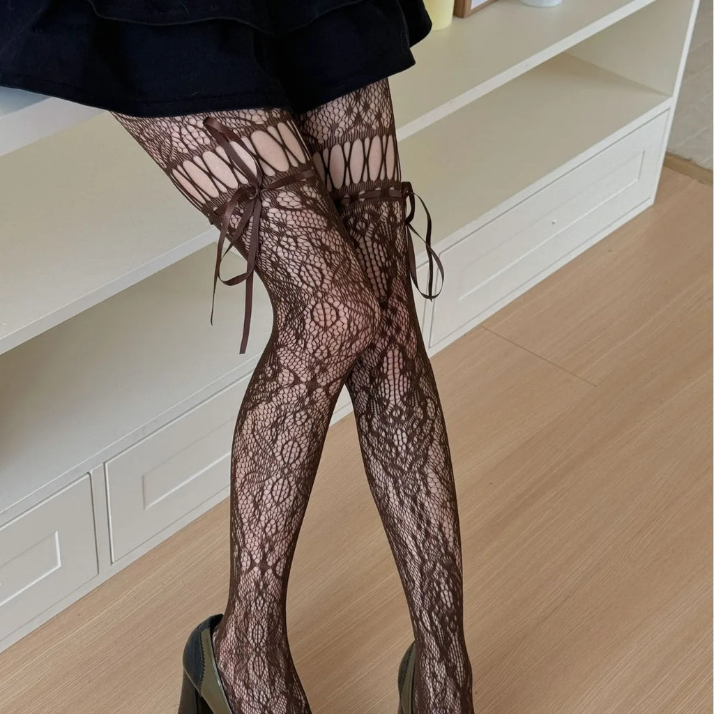 Lace Bow Tie Stockings Bazaare Mart Lace Stockings