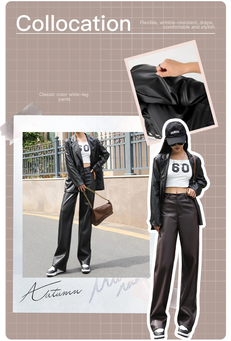 Winter Fleece PU Leather Wide Leg Pants Bazaare Mart Winter Fleece PU Leather Wide Leg Pants