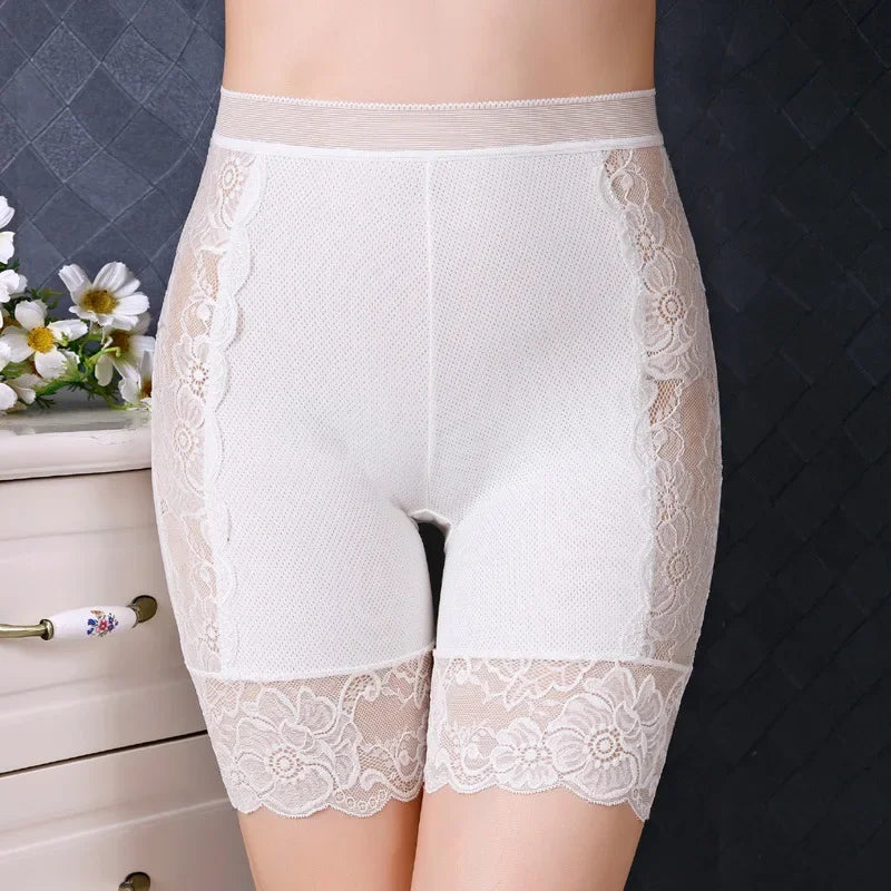 Plus Size Lacy Anti-Chafing Slip Shorts for Women – Lace Thigh Saver Under Dress Shorts White Bazaare Mart Girdle