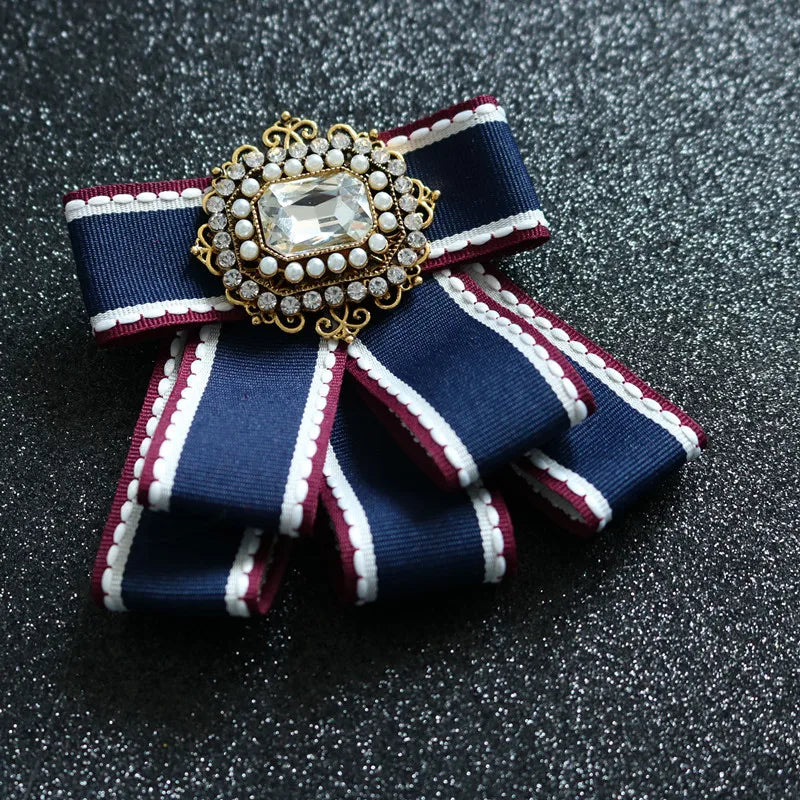 Fashion British Multi-layer Wedding Ribbon and Crystal Bowtie Bazaare Mart Fancy Jeweled Neck Tie