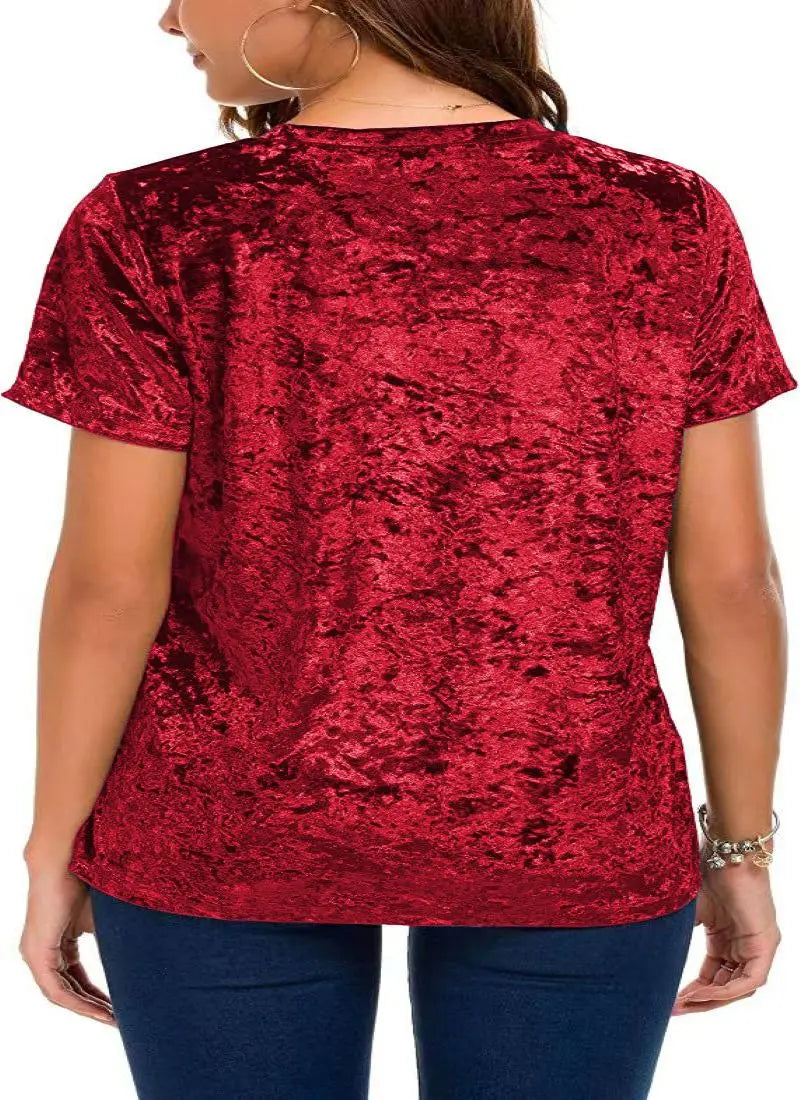 Plus Size Velvet Short Sleeve Top