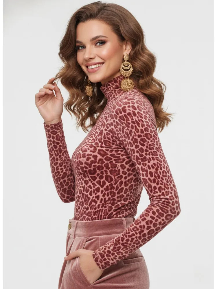 Pink Leopard Print High-Neck Top Bazaare Mart Pink Leopard Print High-Neck Top
