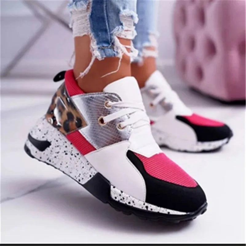 Thick-Soled Leopard Color-Block Sneakers