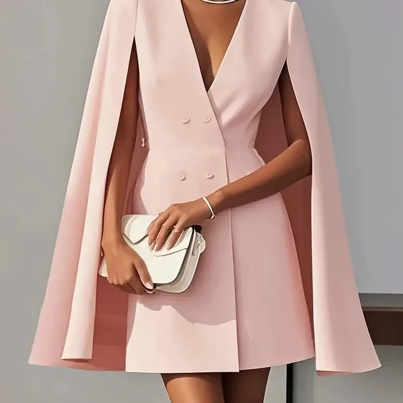 Elegant V-neck Double-breasted Shawl Sleeve Coat Dress